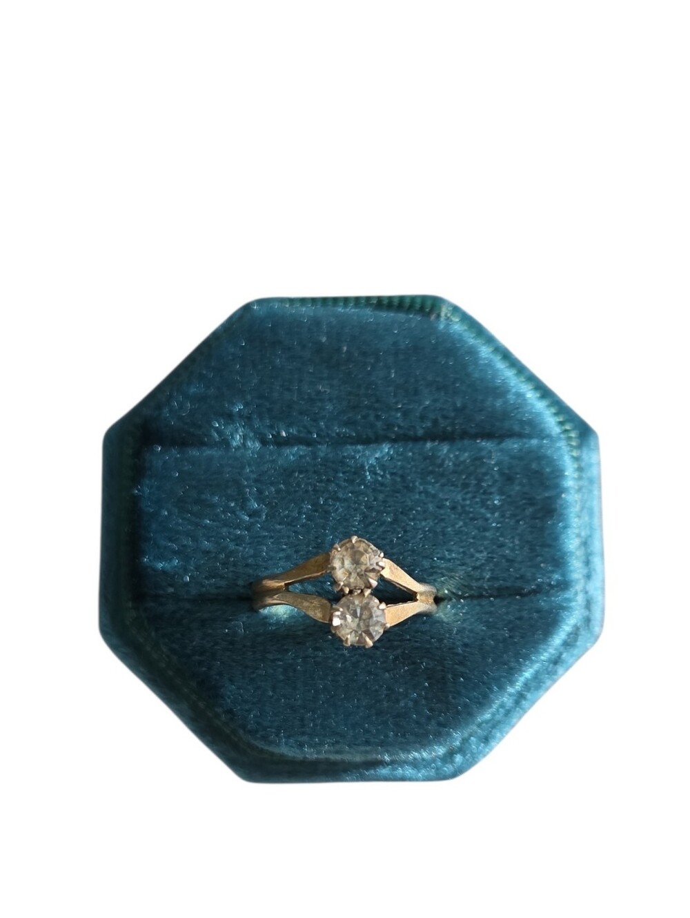 Vintage Size 5 Classic Two-Stone Gold Ring with Clear Stones